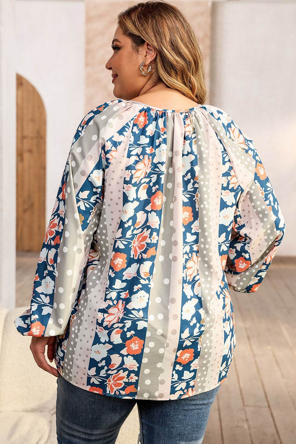 Plus Size Floral Tie Neck Blouse for a perfect OOTD – dress to impress outfits from Amexza