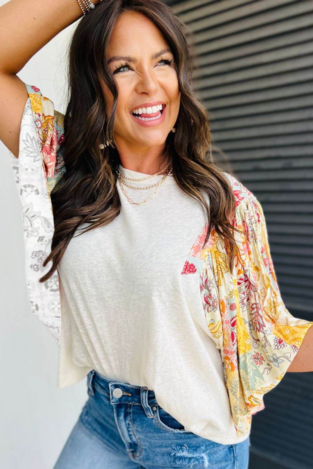 Printed Round Neck Flutter Sleeve Blouse for a perfect OOTD – dress to impress outfits from Amexza