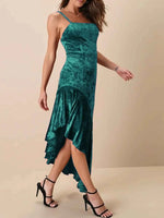Asymmetrical Velvet Cami Dress with Ruffle Hem