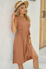 Tied Round Neck Sleeveless Dress - Amexza