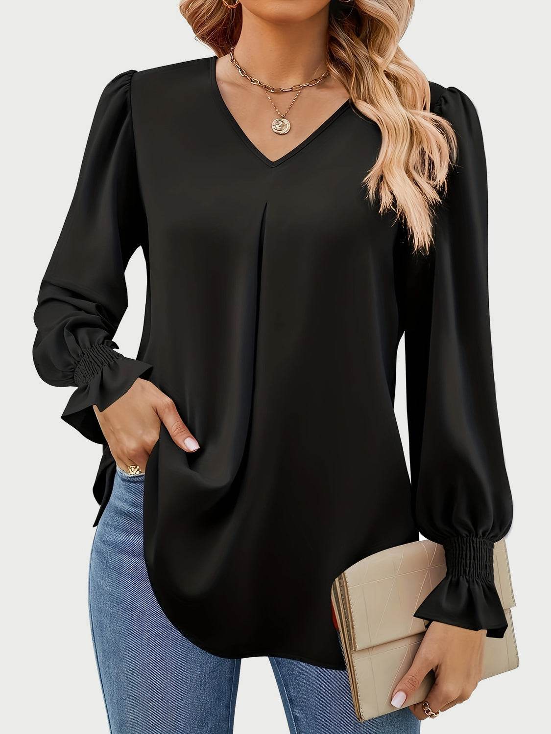 V-Neck Flounce Sleeve Top for a perfect OOTD – dress to impress outfits from Amexza