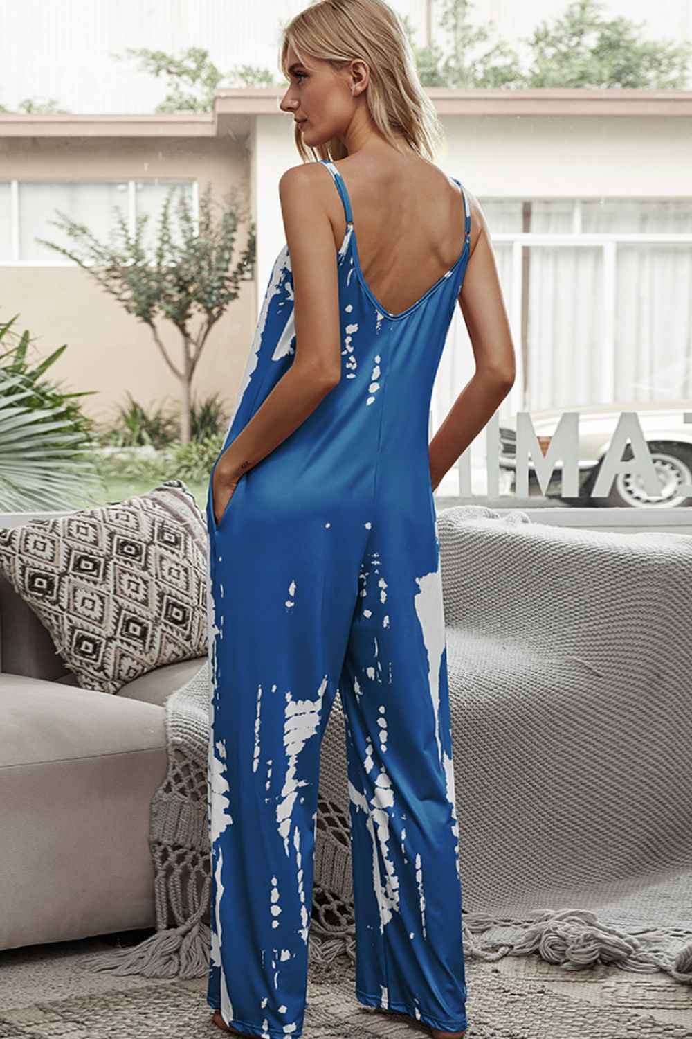 Shiny Tie-Dye Spaghetti Strap Jumpsuit with Pockets for a perfect OOTD – dress to impress outfits from Amexza