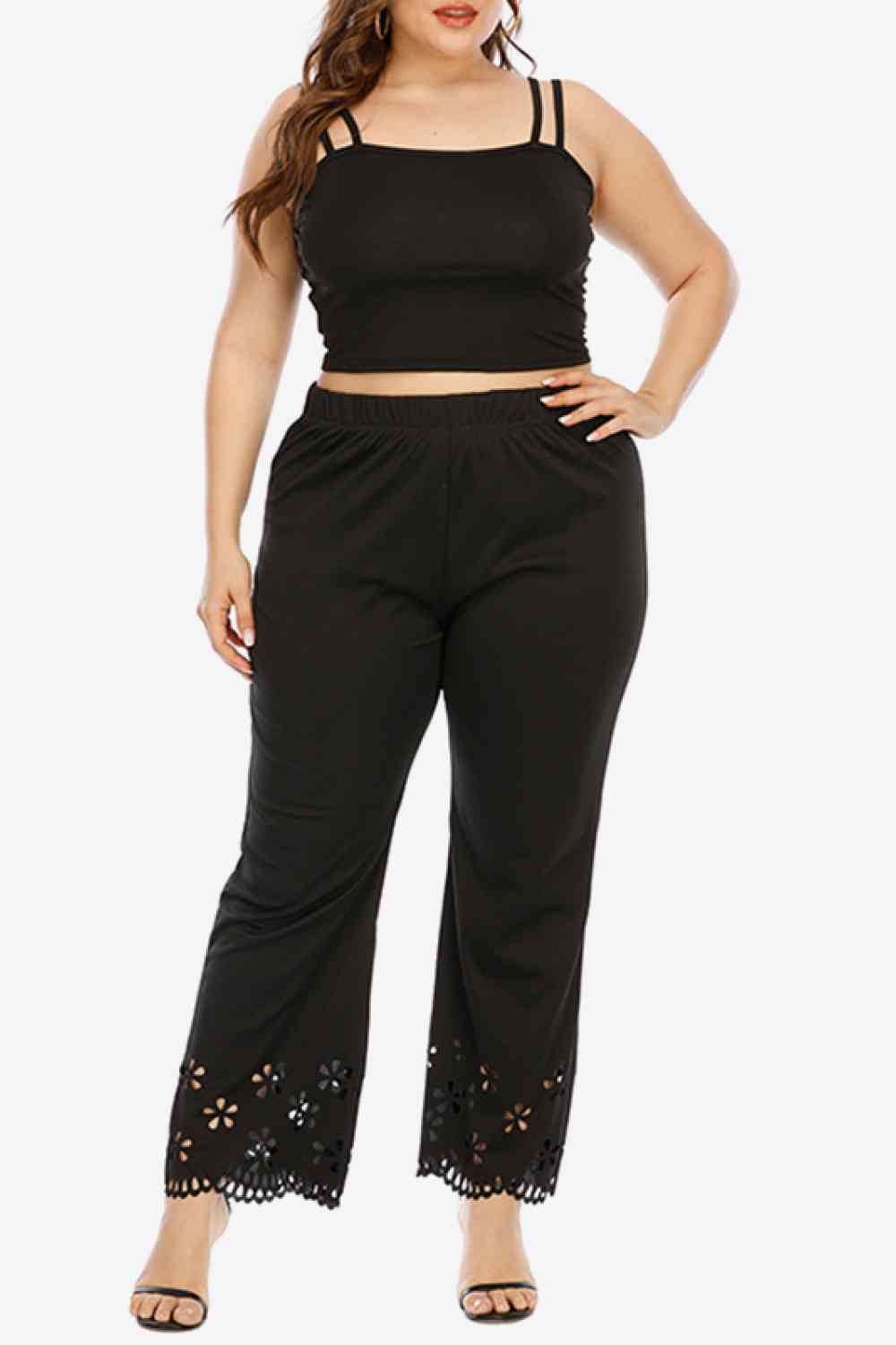 Plus Size Openwork Elastic Waist Pants for a perfect OOTD – dress to impress outfits from Amexza