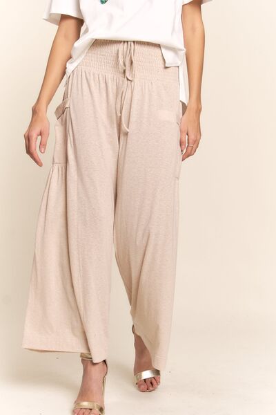 J.NNA Smocked Waist Boho Wide Leg Pants with Pockets for a perfect OOTD – dress to impress outfits from Amexza