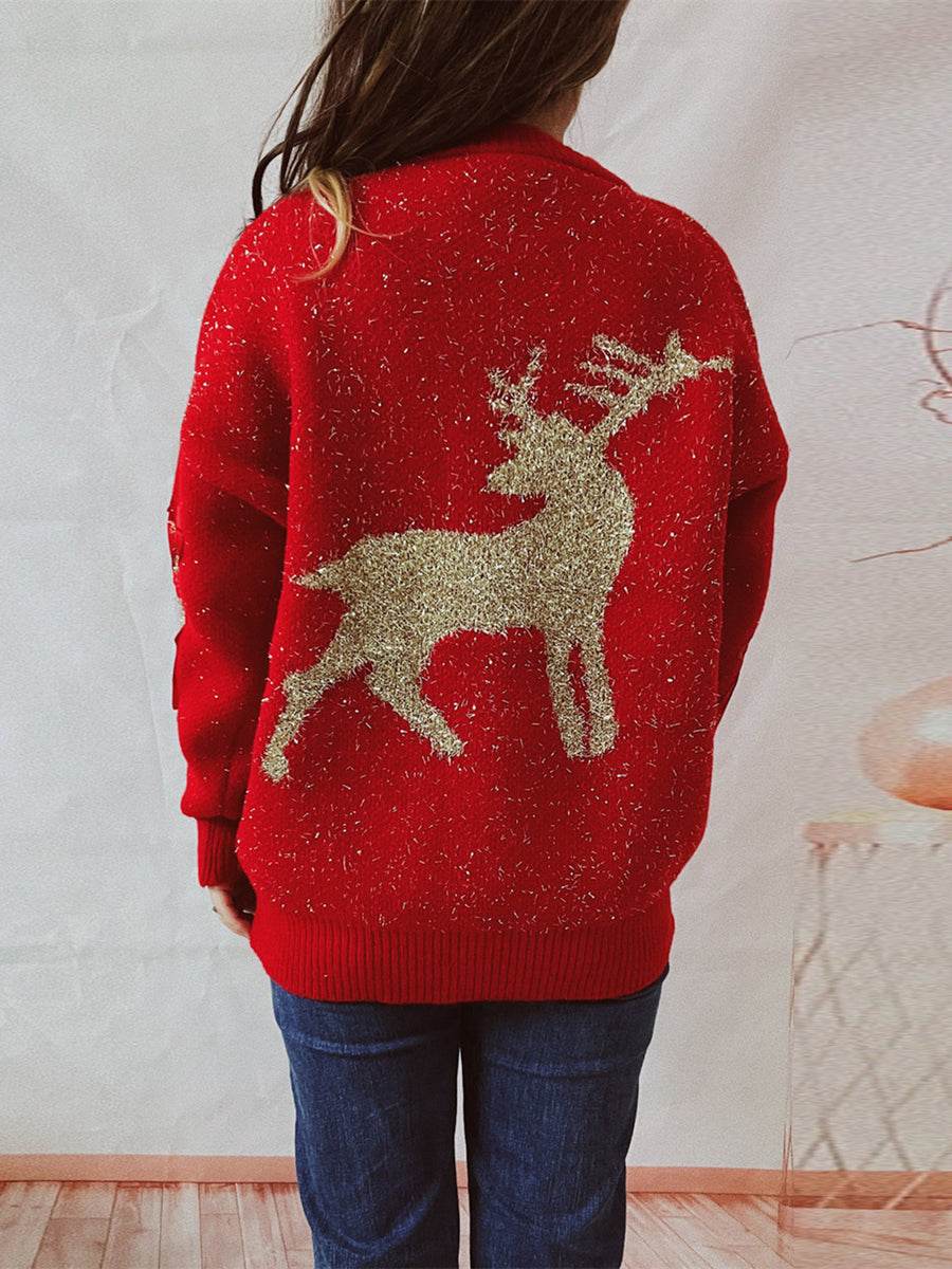 Reindeer Round Neck Long Sleeve Sweater for a perfect OOTD – dress to impress outfits from Amexza