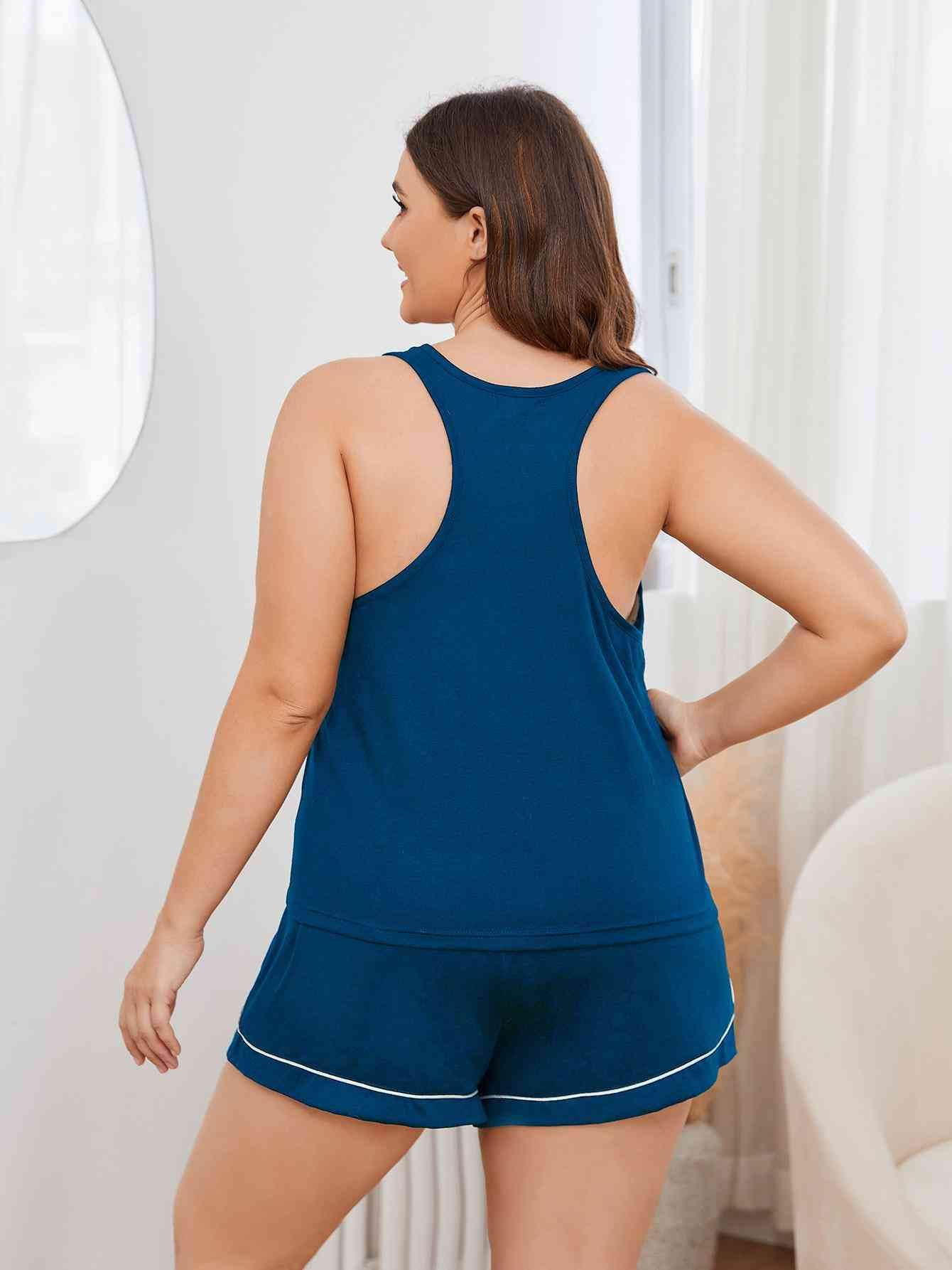 Plus Size Contrast Piping Racerback Tank and Shorts Lounge Set for a perfect OOTD – dress to impress outfits from Amexza