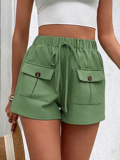 Perfee Tied Elastic Waist Shorts with Pockets for a perfect OOTD – dress to impress outfits from Amexza