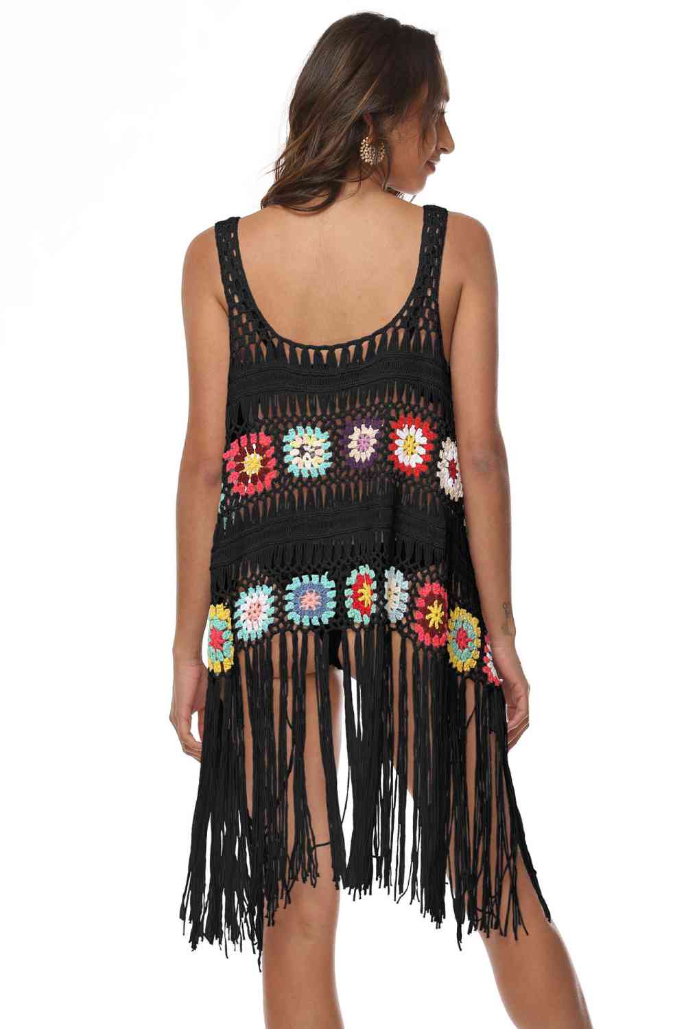 Openwork Fringe Detail Embroidery Sleeveless Cover-Up for a perfect OOTD – dress to impress outfits from Amexza