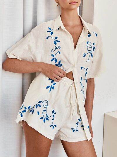 Embroidered Button Up Half Sleeve Top and Shorts Set for a perfect OOTD – dress to impress outfits from Amexza