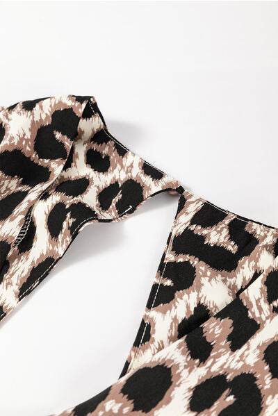 Cutout Back Leopard V-Neck Short Sleeve Mini Dress for a perfect OOTD – dress to impress outfits from Amexza