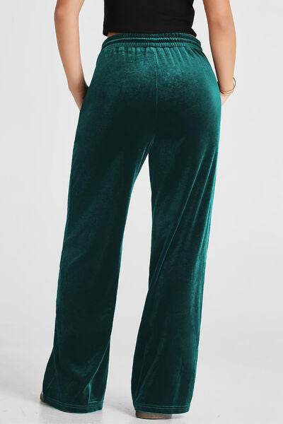 Drawstring Elastic Waist Straight Leg Pants - Amexza