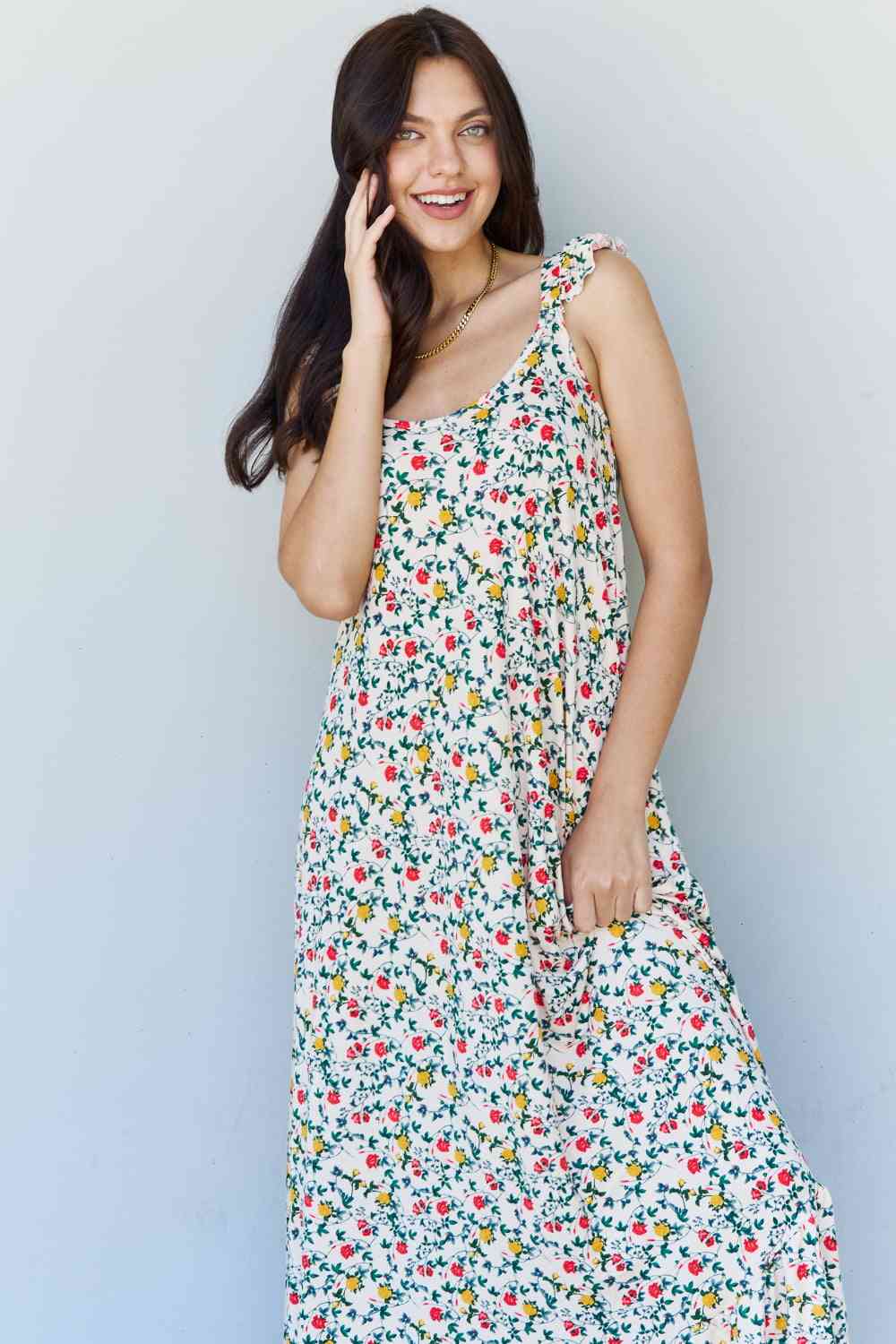 Doublju In The Garden Ruffle Floral Maxi Dress in Natural Rose for a perfect OOTD – dress to impress outfits from Amexza