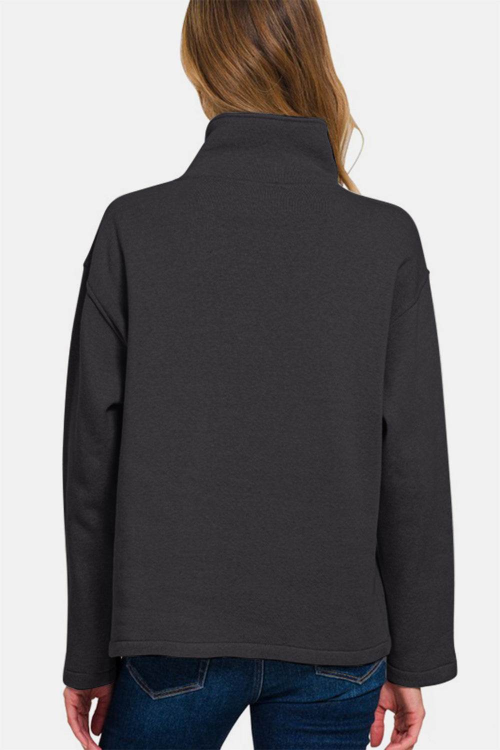 Zenana Turtleneck Half Snap Fleece Sweatshirt - Amexza