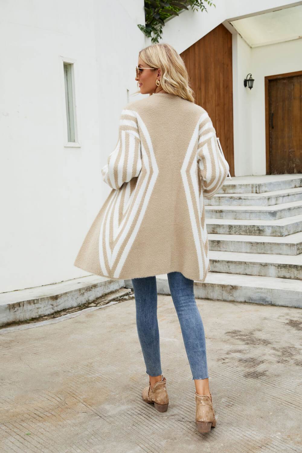 Woven Right Two-Tone Open Front Fuzzy Longline Cardigan for a perfect OOTD – dress to impress outfits from Amexza