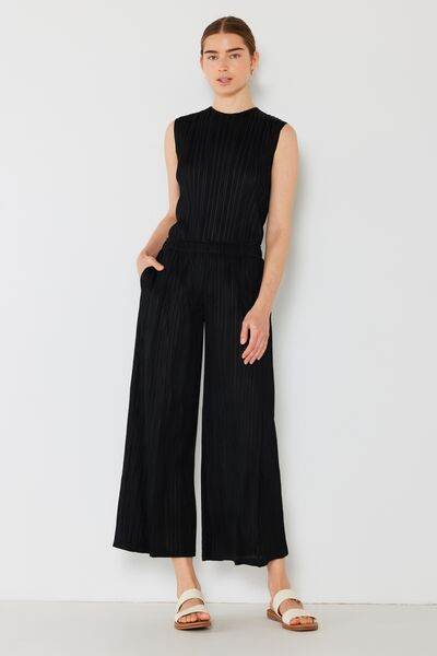 Marina West Swim Pleated Wide-Leg Pants with Side Pleat Detail Black for a perfect OOTD – dress to impress outfits from Amexza