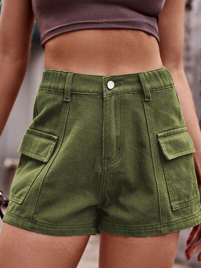 High Waist Denim Shorts with Pockets Matcha Green for a perfect OOTD – dress to impress outfits from Amexza