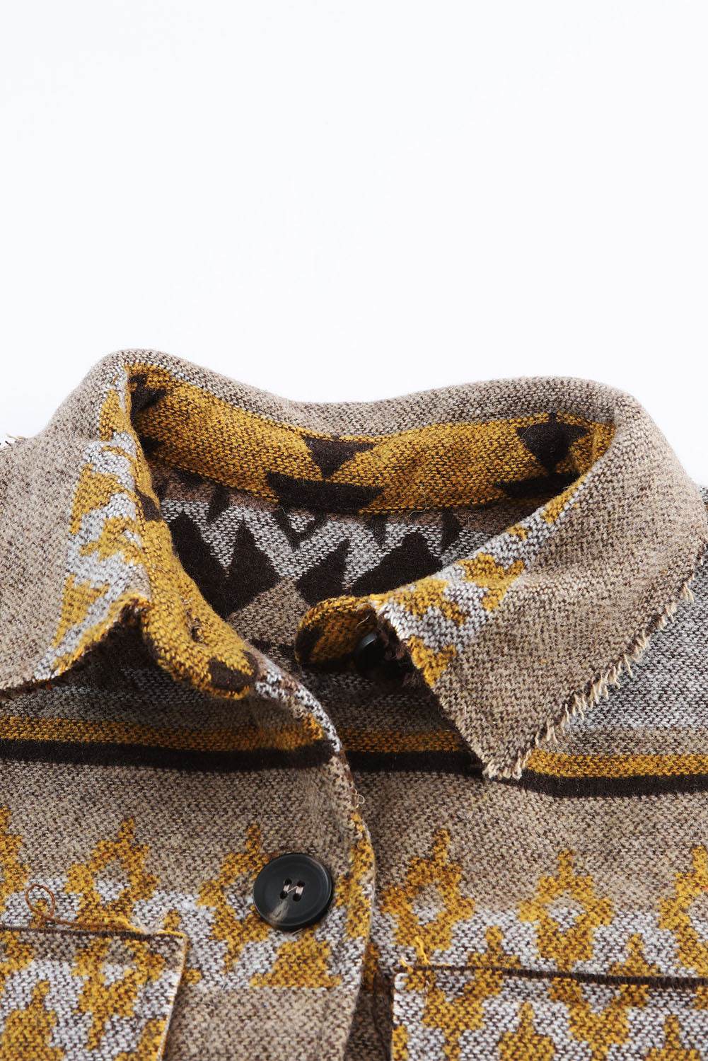 Pocketed Geometric Collared Neck Jacket - Amexza