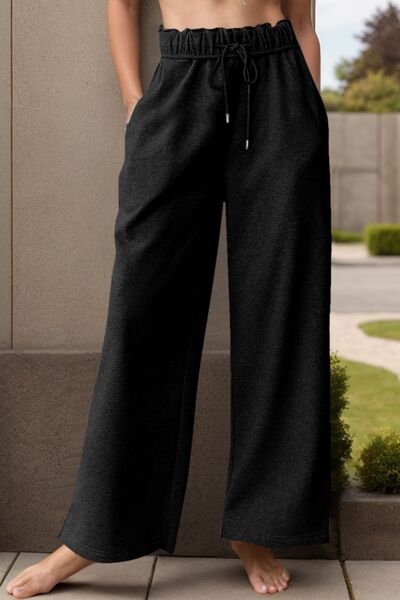 Drawstring Wide Leg Active Pants Black for a perfect OOTD – dress to impress outfits from Amexza