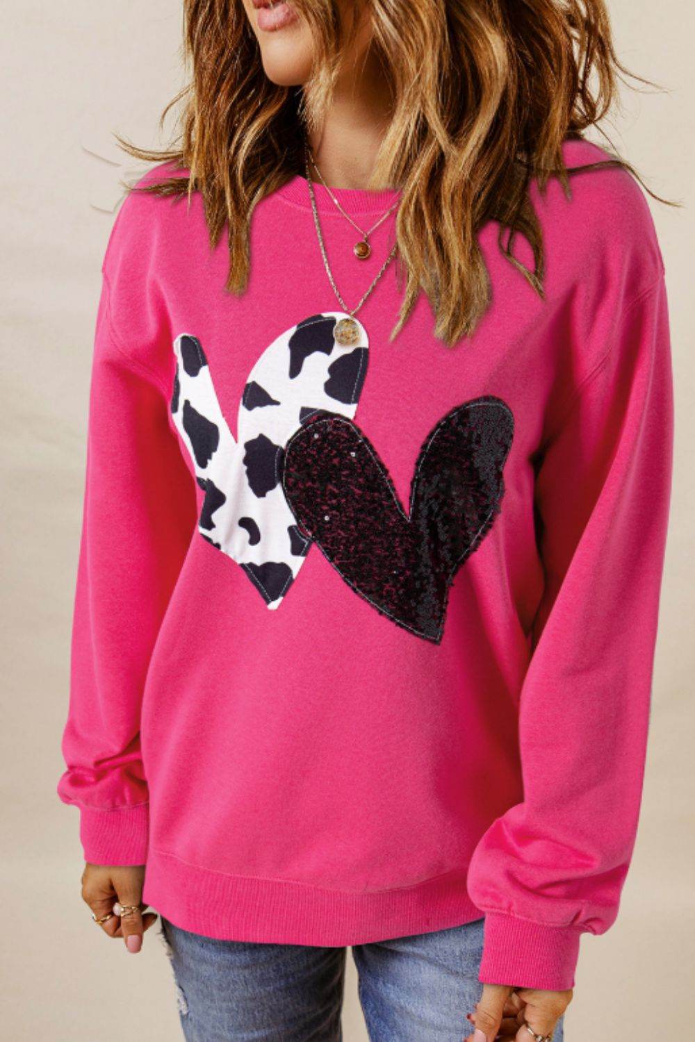 Heart Patch Long Sleeve Sweatshirt - Amexza