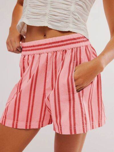 Striped Elastic Waist Shorts Coral for a perfect OOTD – dress to impress outfits from Amexza