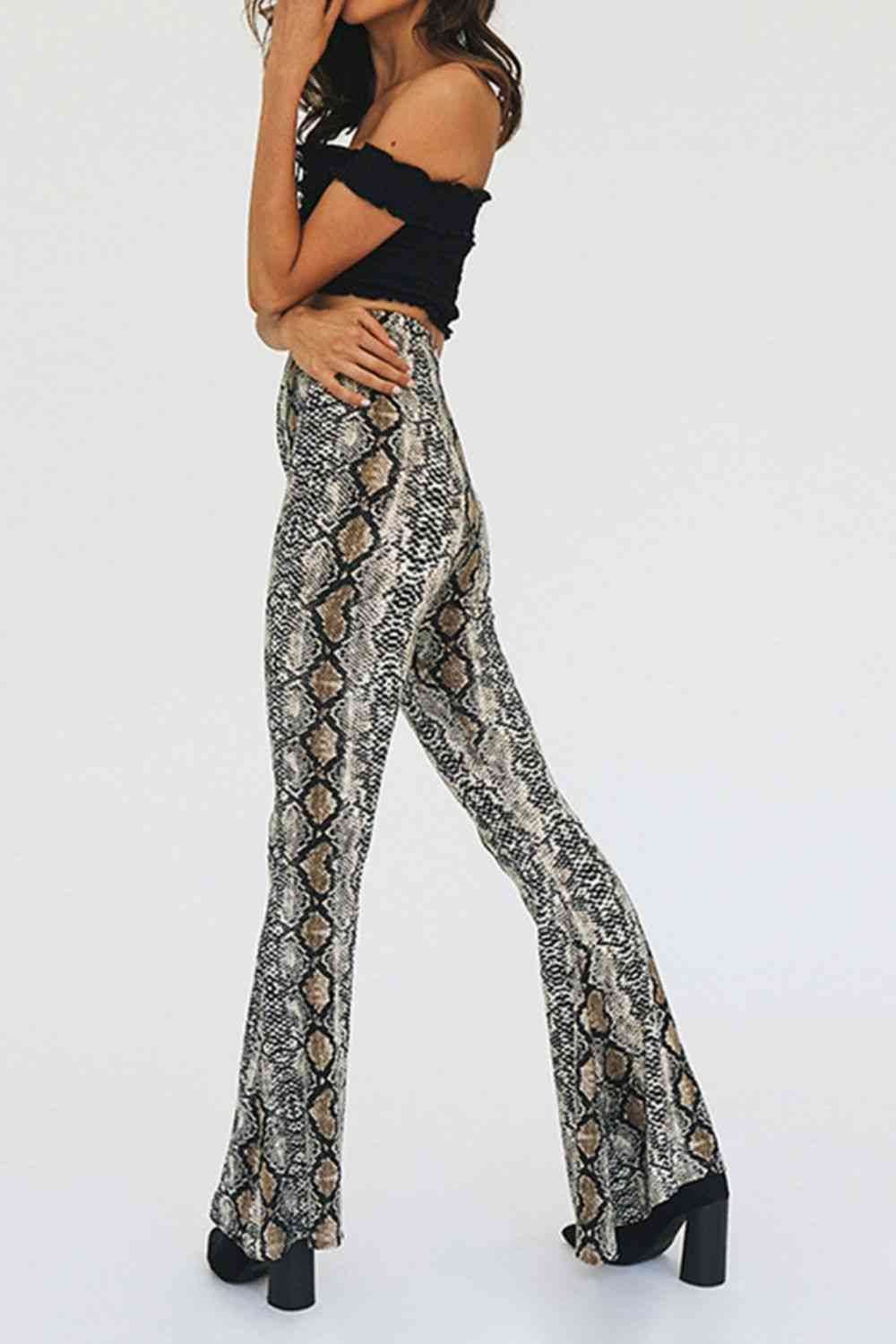 Snakeskin Print Flare Pants for a perfect OOTD – dress to impress outfits from Amexza