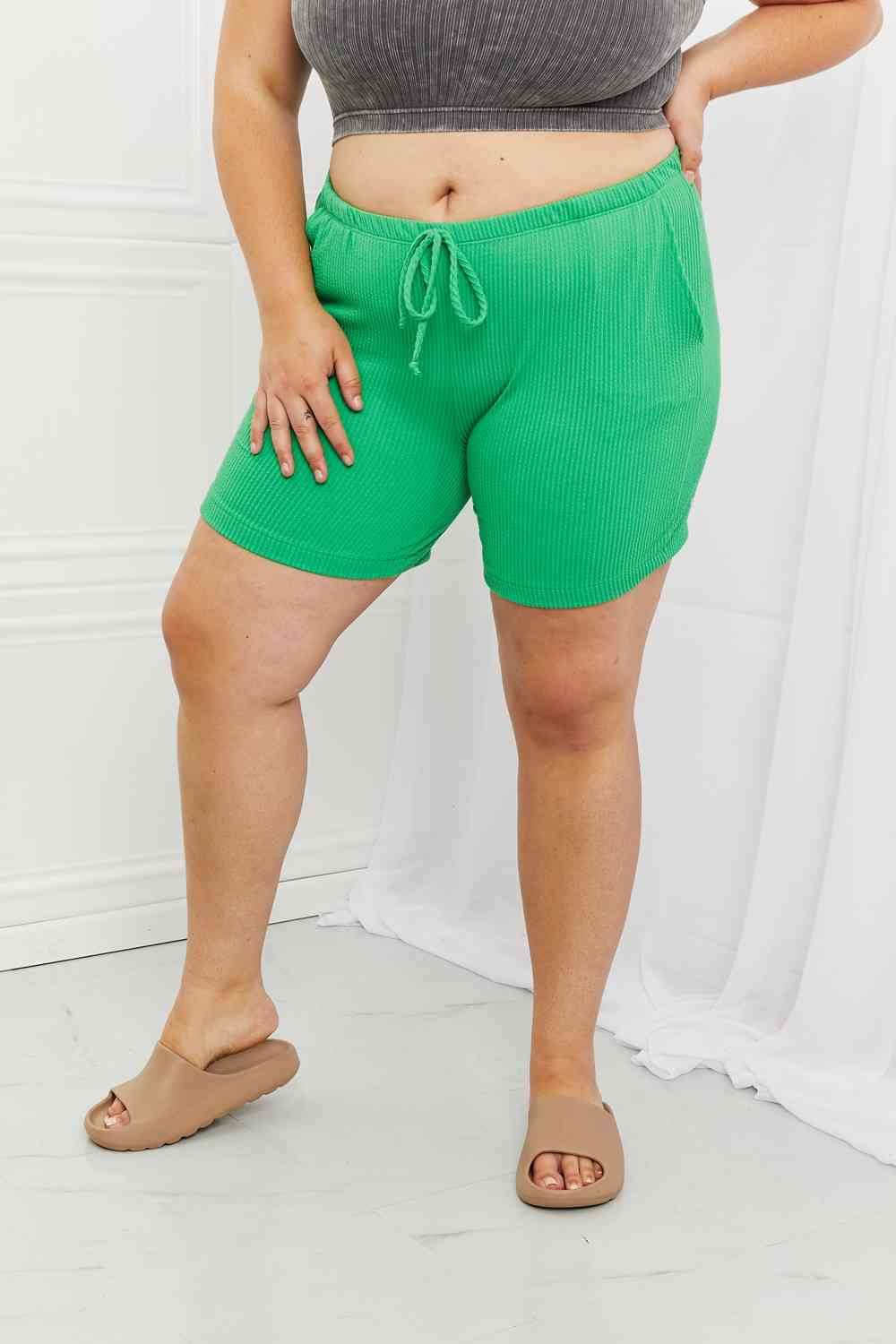 Blumin Apparel Too Good Full Size Ribbed Shorts in Green Green for a perfect OOTD – dress to impress outfits from Amexza