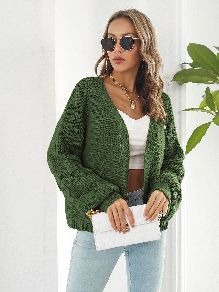 Open Front Ribbed Trim Cardigan Army Green for a perfect OOTD – dress to impress outfits from Amexza