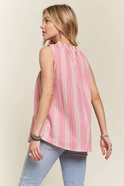 ADORA Contrast Striped Frill Round Neck Sleeveless Top for a perfect OOTD – dress to impress outfits from Amexza