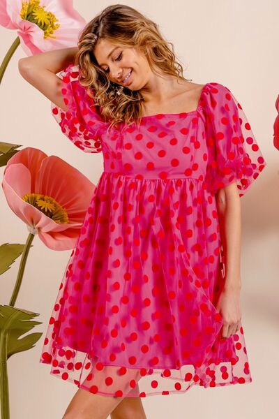 BiBi Polka Dot Mesh Puff Sleeve Dress for a perfect OOTD – dress to impress outfits from Amexza