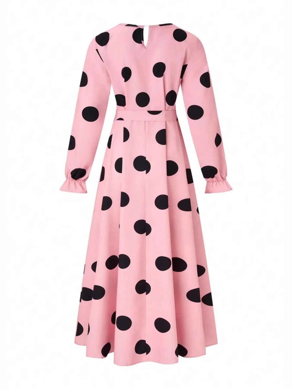 Polka Dot Tie Waist Flounce Sleeve Dress
