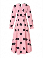 Polka Dot Tie Waist Flounce Sleeve Dress