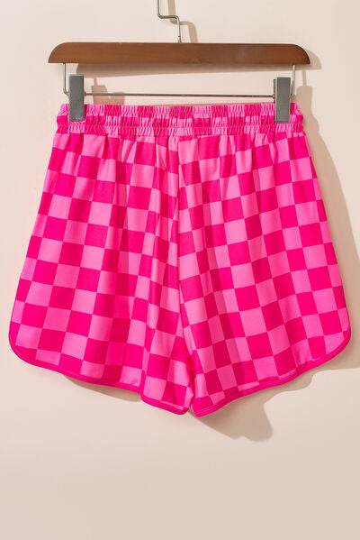 Drawstring Checkered Shorts with Pockets - Amexza