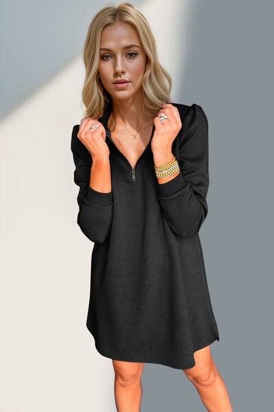 Double Take Textured Quarter Zip Long Sleeve Dress for a perfect OOTD – dress to impress outfits from Amexza