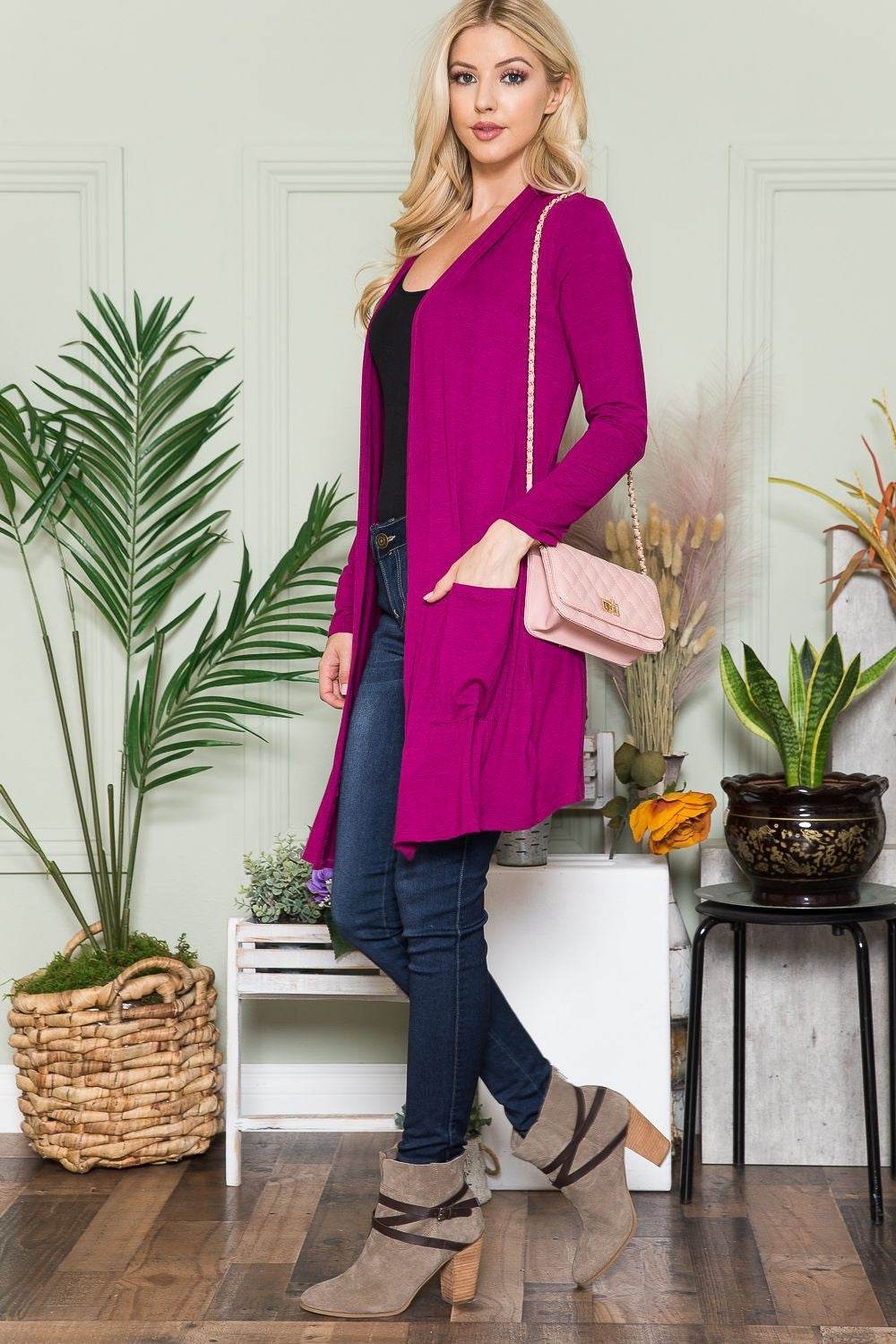 Celeste Full Size Open Front Cardigan with Pockets for a perfect OOTD – dress to impress outfits from Amexza