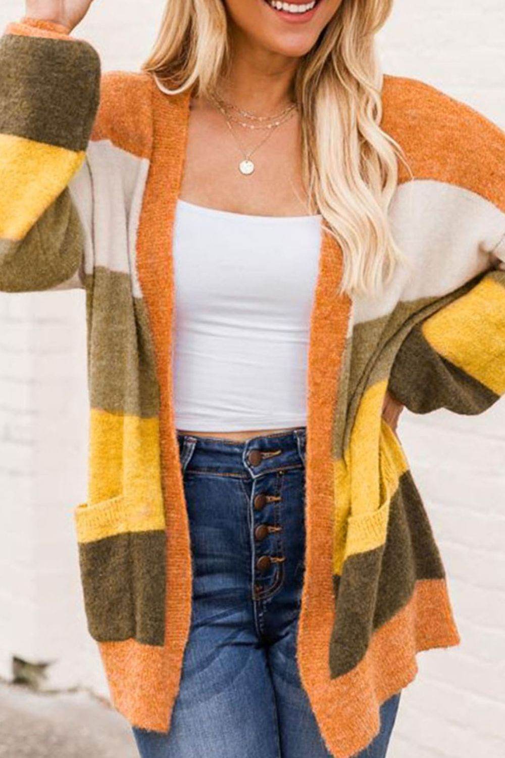 Open Front Color Block Cardigan Stripe for a perfect OOTD – dress to impress outfits from Amexza