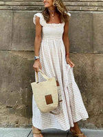 Smocked Gingham Maxi Dress with Ruffle Straps