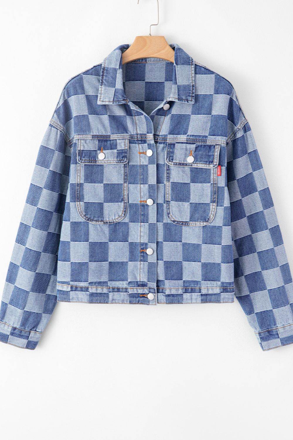 Checkered Button Up Denim Jacket for a perfect OOTD – dress to impress outfits from Amexza