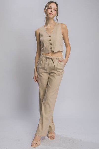 Love Tree Drawstring Wide Leg Pants with Pockets KHAKI for a perfect OOTD – dress to impress outfits from Amexza