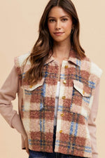Annie Wear Faux Fur Plaid Button Up Jacket - Amexza