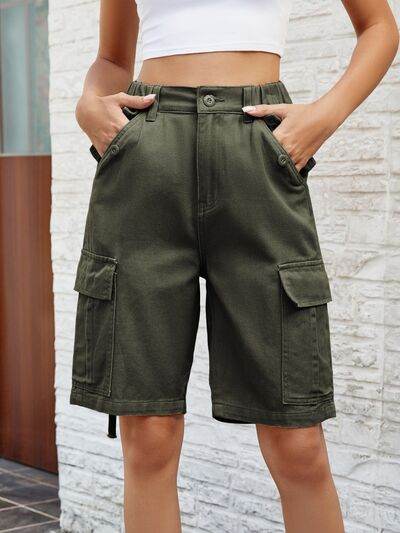 High Waist Denim Shorts with Pockets Army Green for a perfect OOTD – dress to impress outfits from Amexza