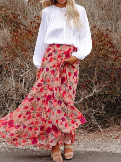 Printed Elastic Waist Pleated Maxi Skirt for a perfect OOTD – dress to impress outfits from Amexza