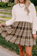 Plaid Round Neck Long Sleeve Mini Dress for a perfect OOTD – dress to impress outfits from Amexza