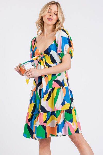 Ces Femme Abstract Print Sweetheart Neck Puff Sleeve Dress for a perfect OOTD – dress to impress outfits from Amexza