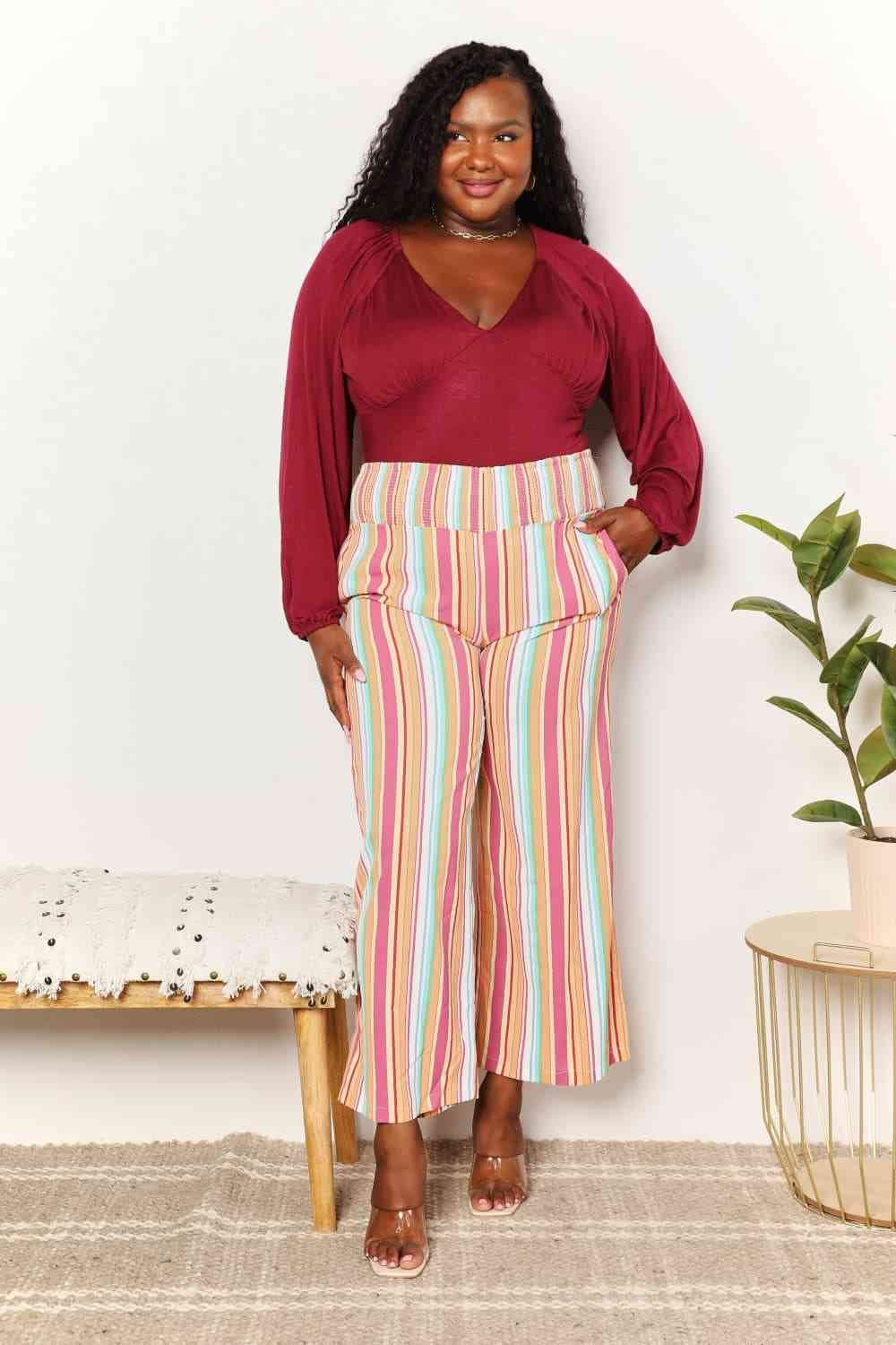 Double Take Striped Smocked Waist Pants with Pockets for a perfect OOTD – dress to impress outfits from Amexza