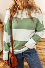 Color Block Round Neck Drop Shoulder Sweater Gum Leaf for a perfect OOTD – dress to impress outfits from Amexza
