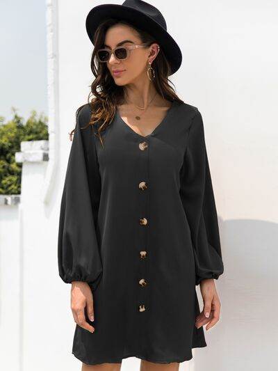 V-Neck Long Sleeve Mini Dress Black for a perfect OOTD – dress to impress outfits from Amexza