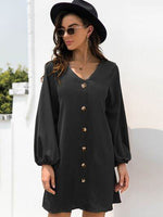 V-Neck Long Sleeve Mini Dress Black for a perfect OOTD – dress to impress outfits from Amexza
