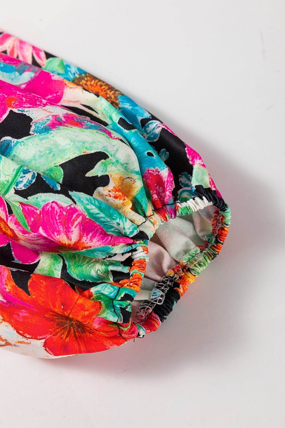 Floral Tie Neck Balloon Sleeve Blouse - Amexza