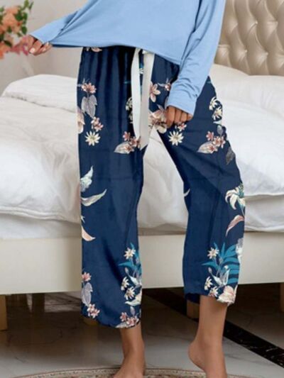 Round Neck Top and Printed Pants Lounge Set for a perfect OOTD – dress to impress outfits from Amexza