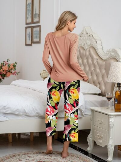 Round Neck Top and Printed Pants Lounge Set for a perfect OOTD – dress to impress outfits from Amexza